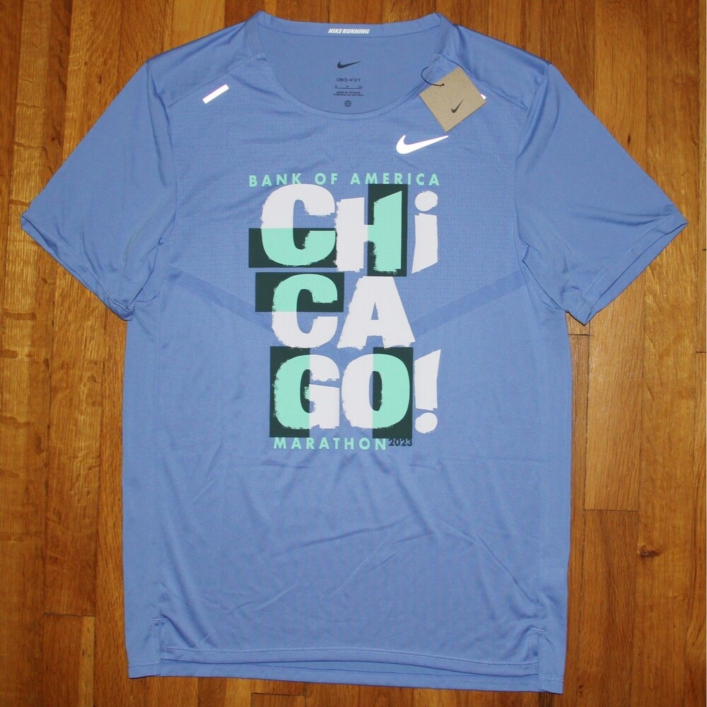 Nike 2023 Chicago Bank of America Marathon Dri-Fit Running Shirt Mens S Blue